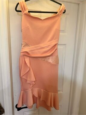 Elegant Peach Sleeveless Ruffle Midi Dress